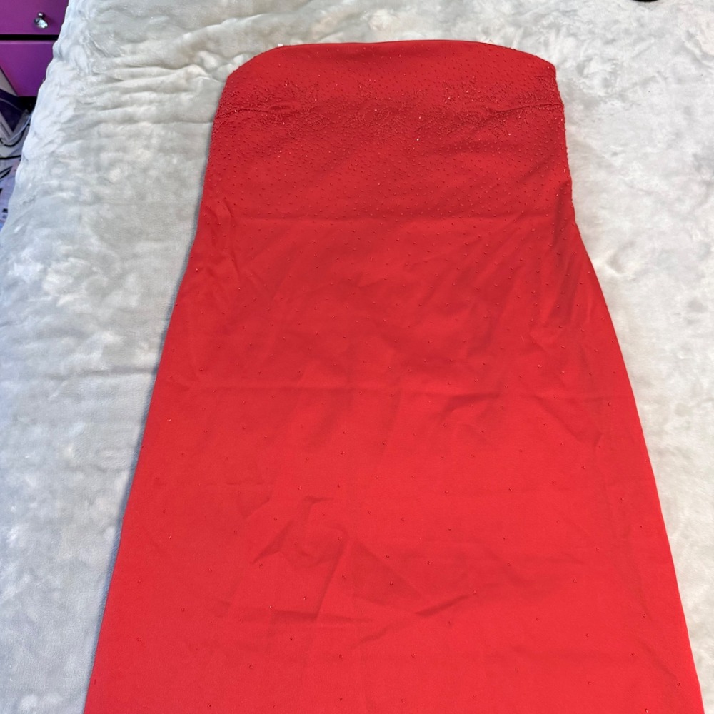 Vintage Sally USA Red Rhinestone Strapless Evening Gown Formal Dress Made USA - Picture 4 of 16